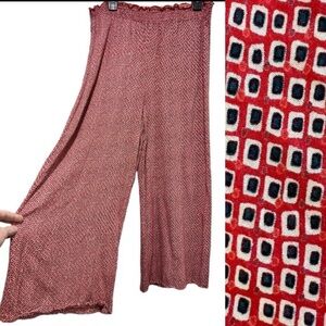 Nostalgia Red & Teal Patterned Boho Wide Leg Pants